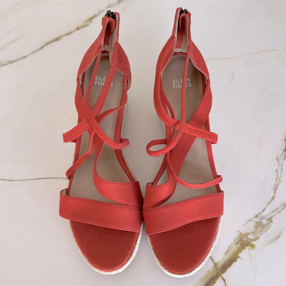 Eileen Fisher | Wanda Strappy Espadrille Wedge Sandals Orange Size 11 NWT